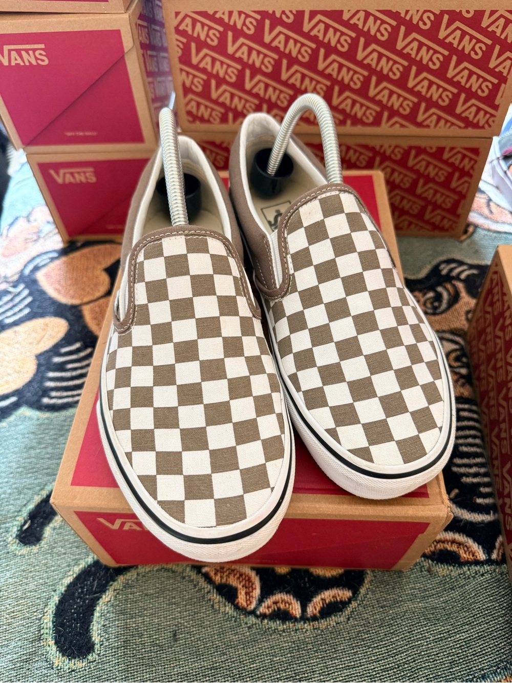 Vans Classic Slip-On Checkerboard in Brown and White - Picture 4 of 5